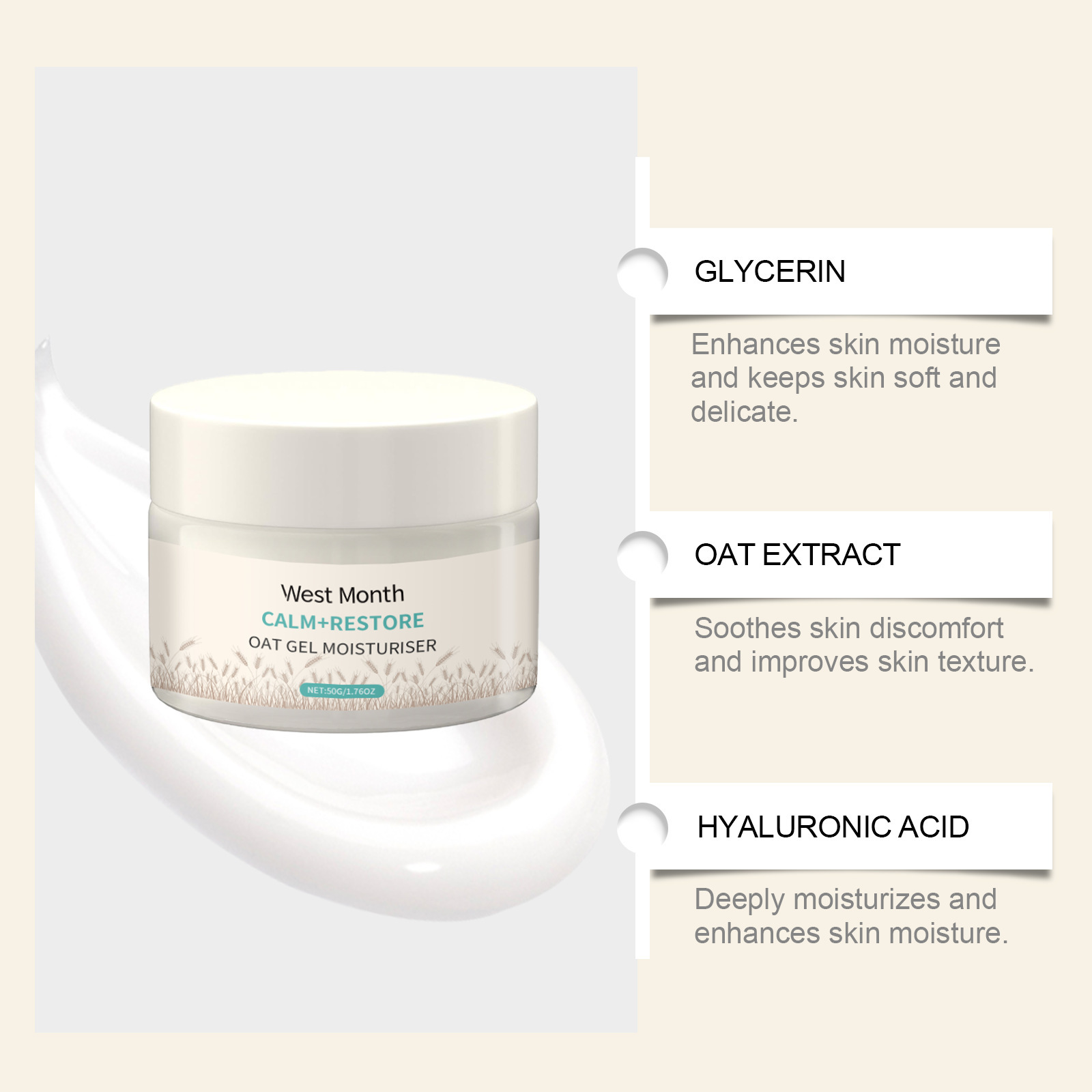 50g Oat Moisturizing Face Crea - Skincare Oat reseña y precio